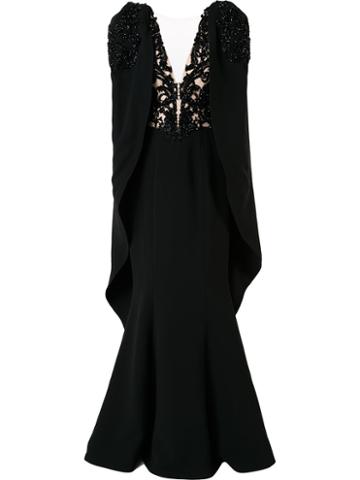 Mikael D. V-neck Embellished Gown, Women's, Size: 42, Black, Silk