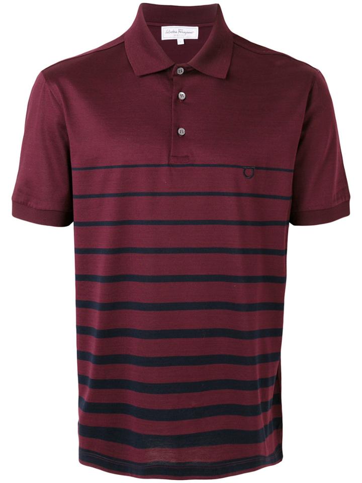 Salvatore Ferragamo Gancio Striped Polo Shirt - Pink & Purple