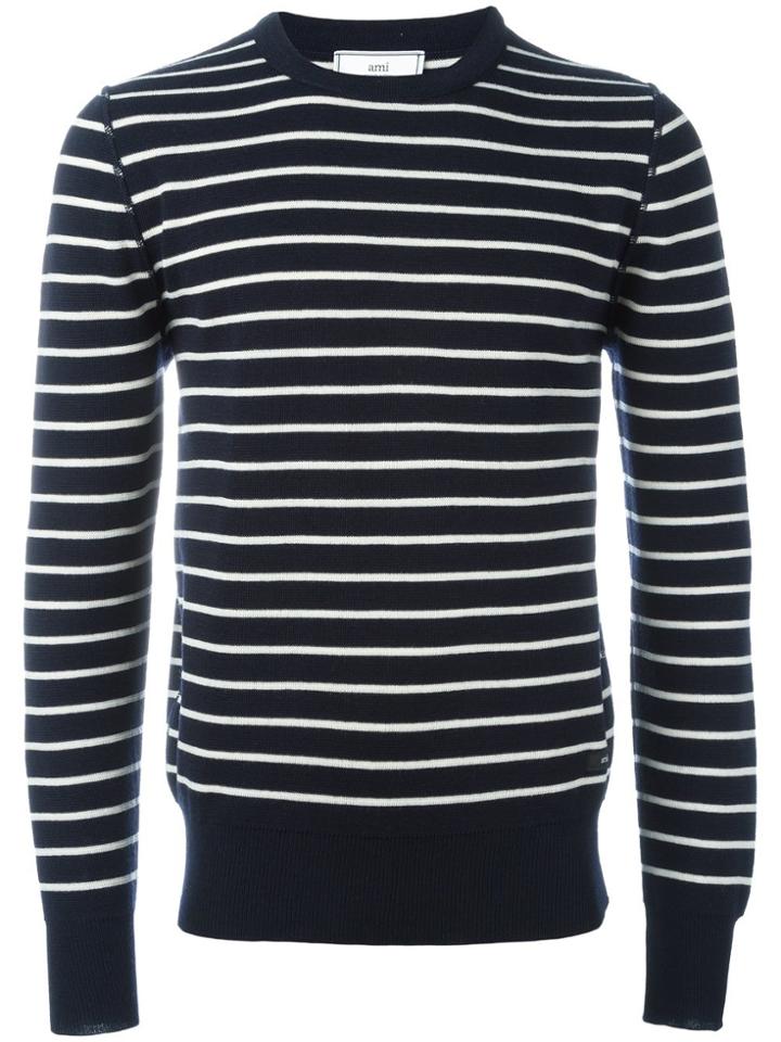 Ami Alexandre Mattiussi Striped Crew Neck Jumper - Blue