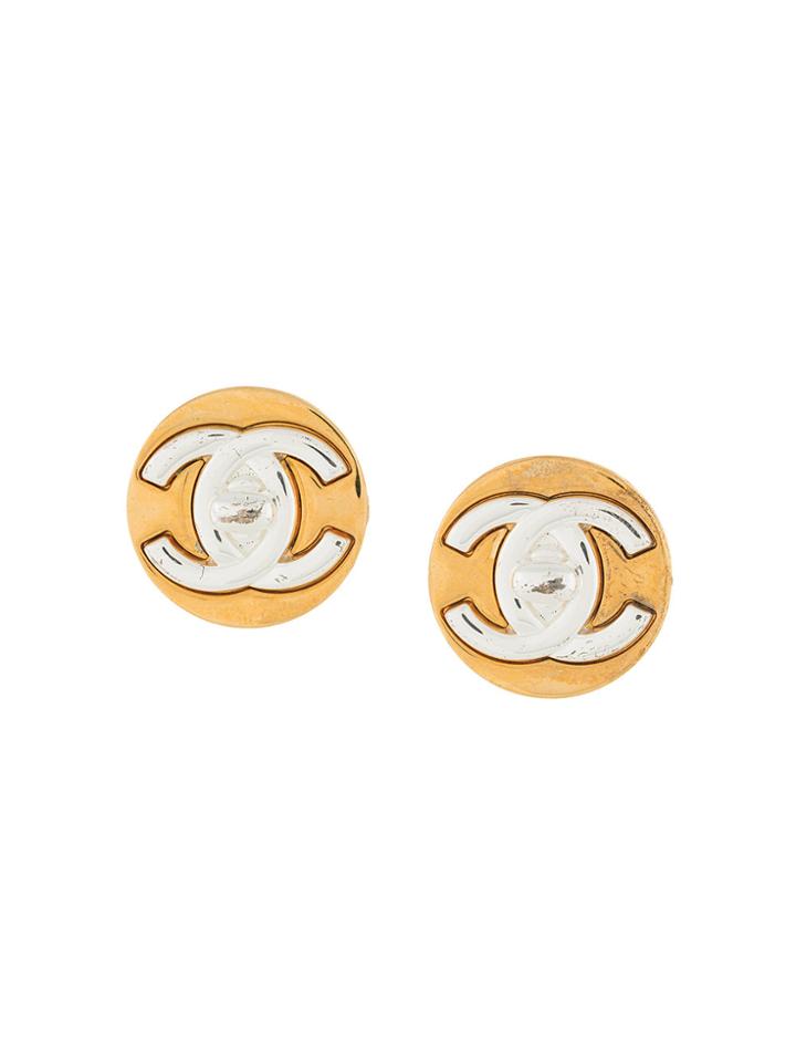 Chanel Vintage Round Turn-lock Earrings - Metallic
