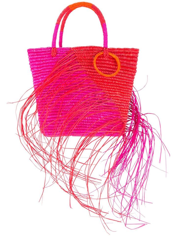Sensi Studio Two-tone Frayed Stripe Medium Tote - Pink