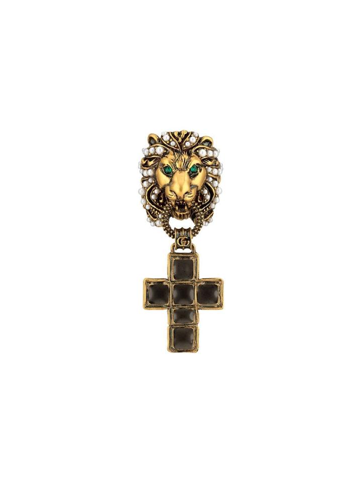 Gucci Lion Head Ring With Cross Pendant - 8489