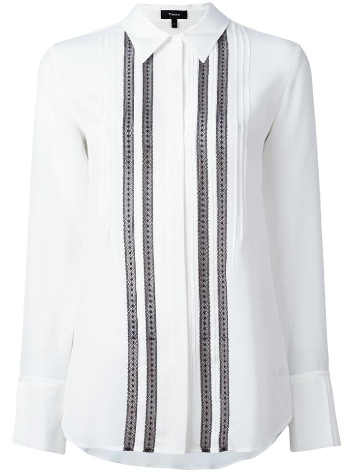 Theory Pleated Front Shirt, Women's, Size: Medium, White, Silk