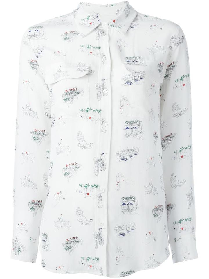 Equipment Vacation Print Shirt, Women's, Size: Medium, White, Silk