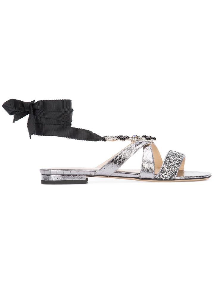 Monique Lhuillier Embellished Wrap Sandals - Metallic