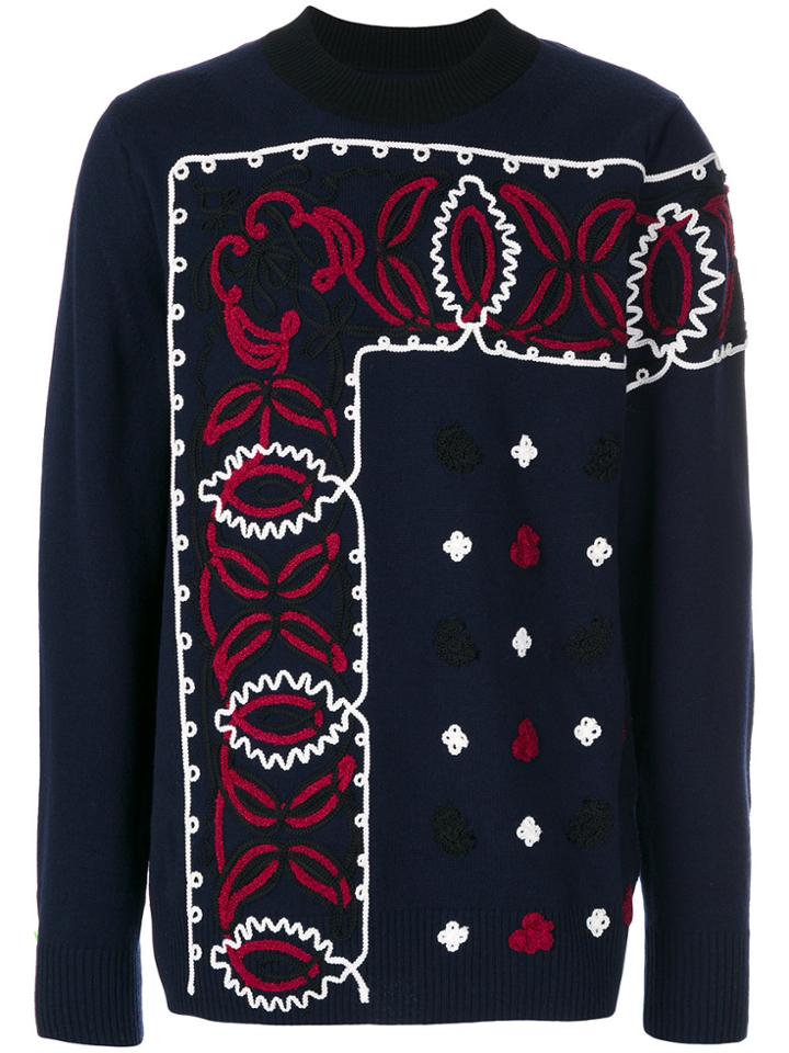 Sacai Paisley Border Applique Sweater - Blue