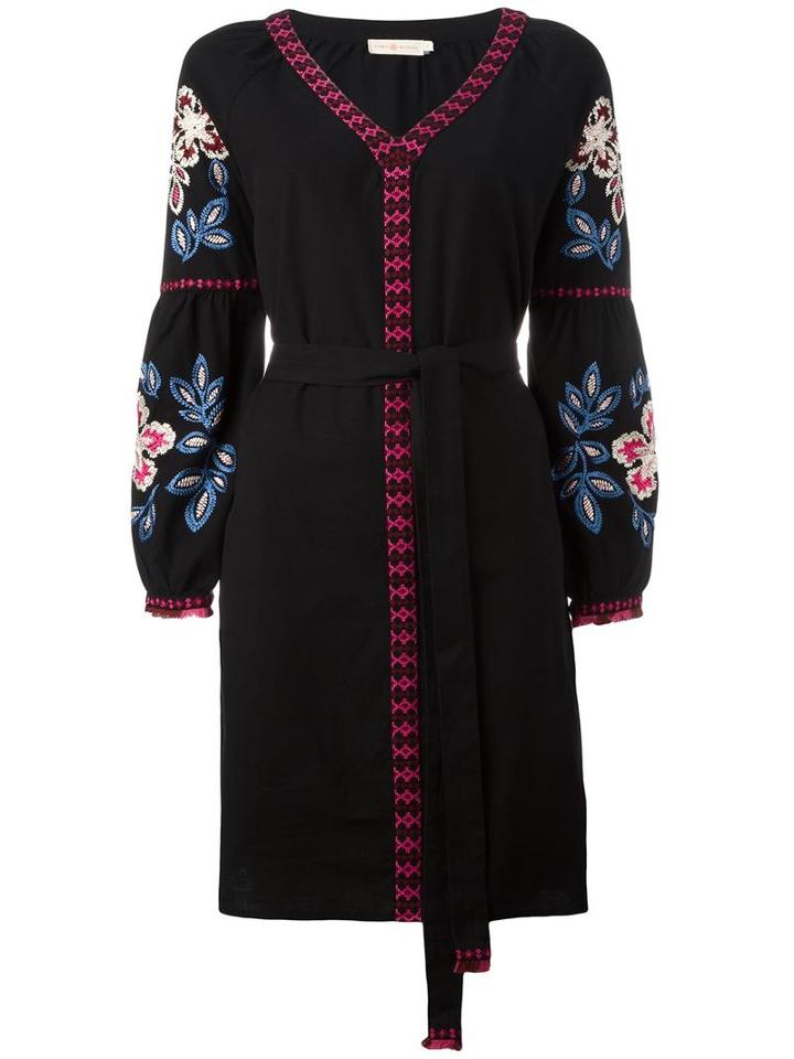 Tory Burch Flower Embroidered Dress, Women's, Size: 4, Black, Cotton/viscose