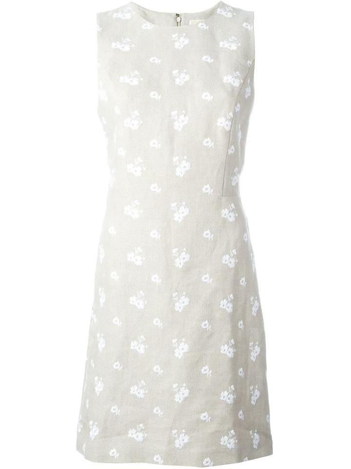 Michael Michael Kors Flower Embroidered Dress, Women's, Size: 2, Nude/neutrals, Linen/flax/polyester/spandex/elastane