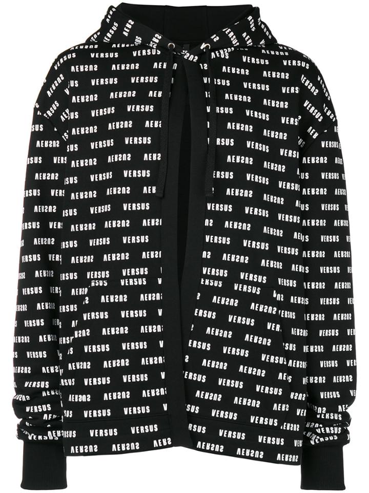 Versus Logo Print Oversized Hoodie - Black