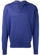 Boglioli V-neck Jumper, Men's, Size: Medium, Blue, Silk/cotton