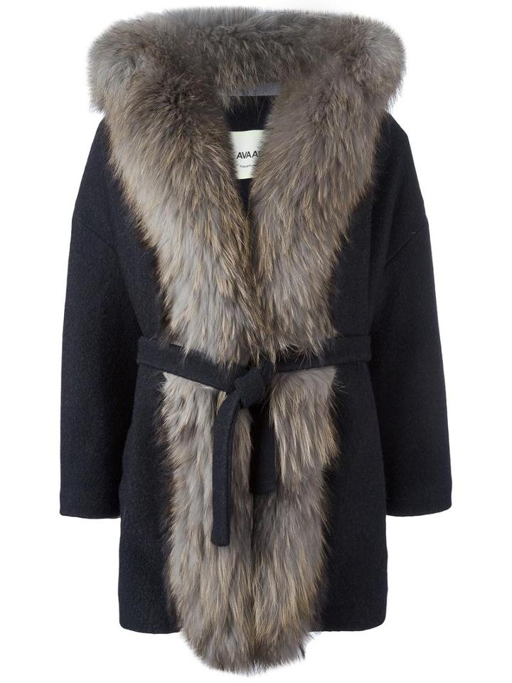 Ava Adore Fur Trim Coat, Women's, Size: 44, Black, Acrylic/wool/raccoon Dog