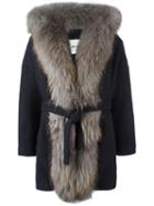 Ava Adore Fur Trim Coat, Women's, Size: 44, Black, Acrylic/wool/raccoon Dog