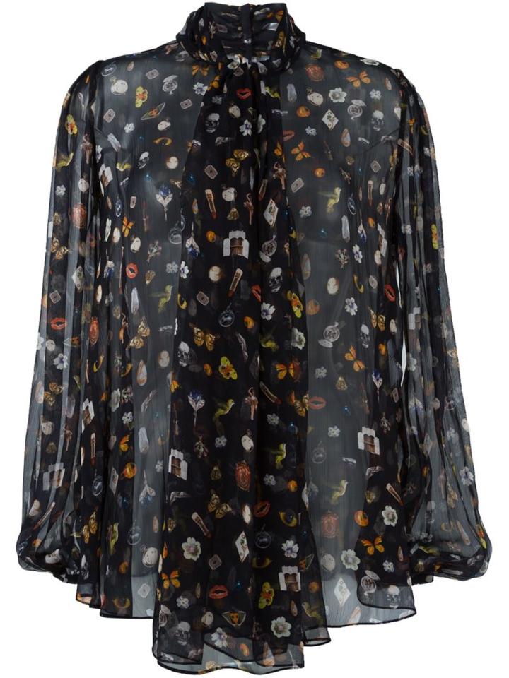 Alexander Mcqueen 'obsession' Print Blouse, Women's, Size: 42, Black, Silk