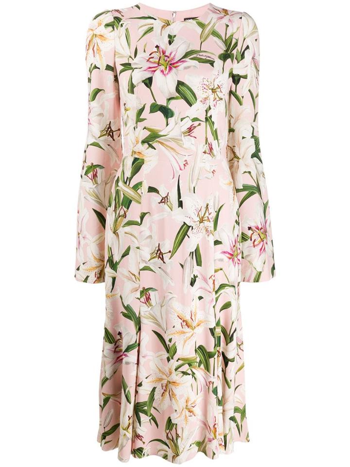 Dolce & Gabbana Lily Print Midi Dress - Pink