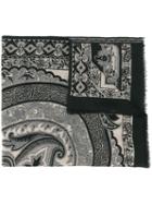 Etro Cashmere Oriental Print Scarf, Women's, Black, Cashmere
