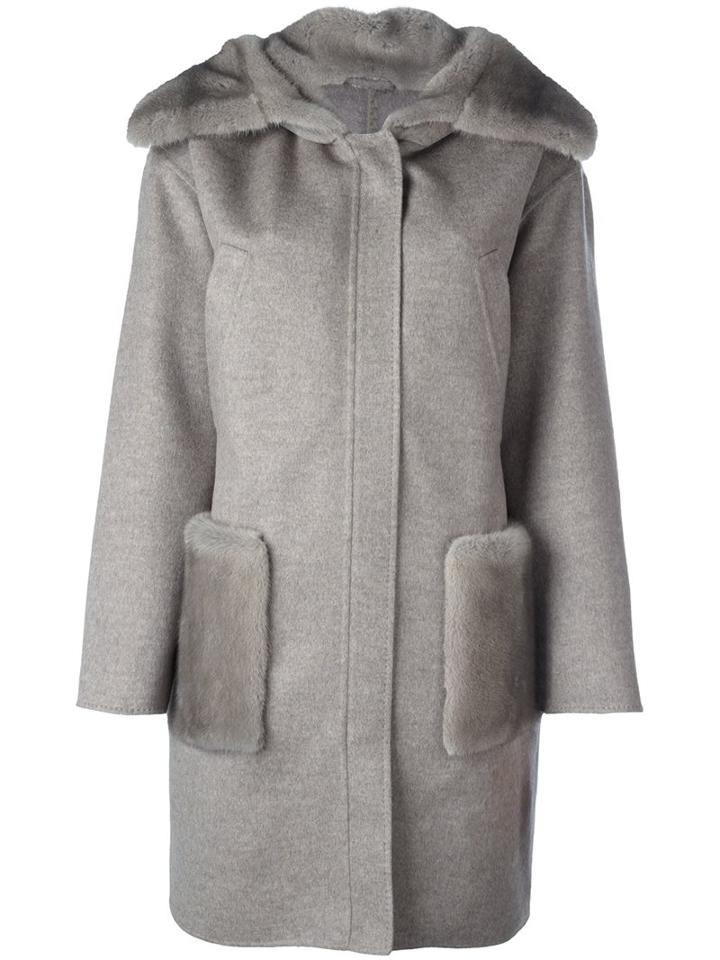 Manzoni 24 Fur-trimmed Coat, Women's, Size: 44, Grey, Mink Fur/cashmere