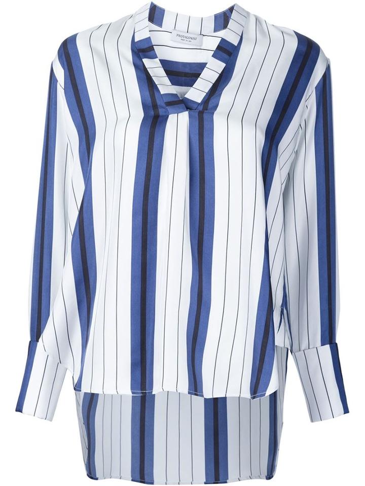 Protagonist Striped V Neck Blouse