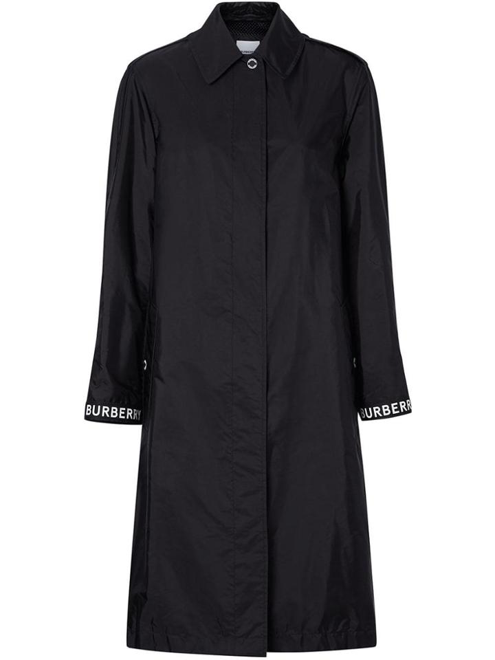 Burberry Logo Striped Trench Coat - Black