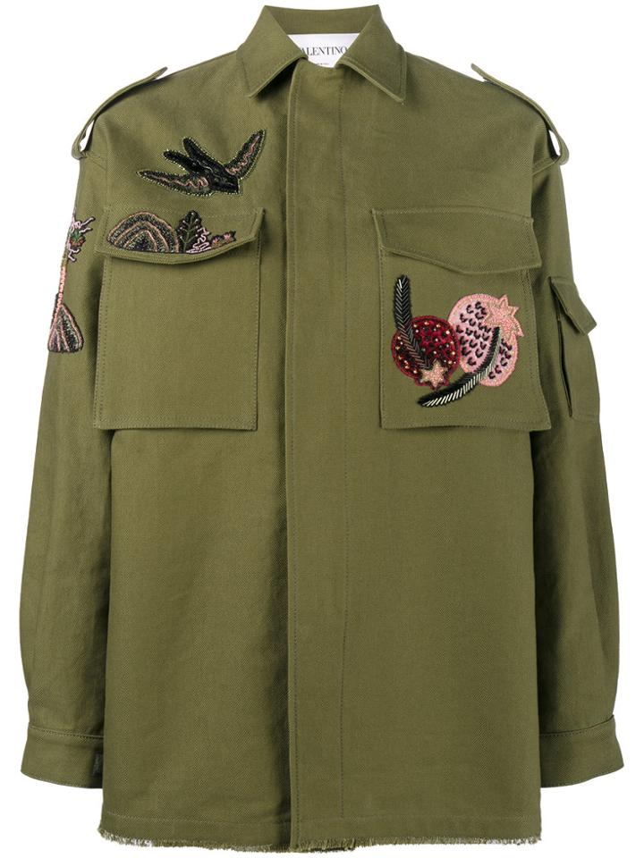 Valentino Embroidered Parka Jacket - Green