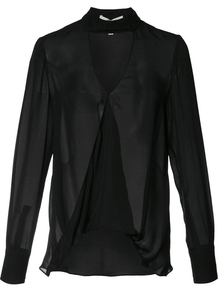 Derek Lam 10 Crosby Deep V-neck Longsleeved Blouse, Women's, Size: 0, Black, Silk