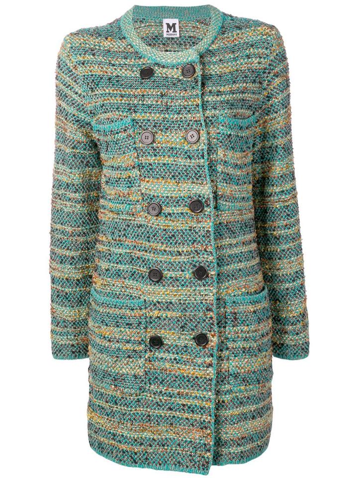 M Missoni Double Breasted Lamè Coat - Green