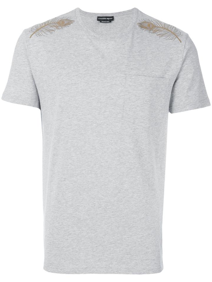 Alexander Mcqueen Feather Embroidered T-shirt - Grey