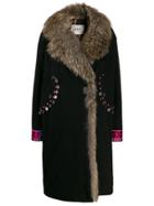 Bazar Deluxe Faux Fur Trim Wrap Coat - Black
