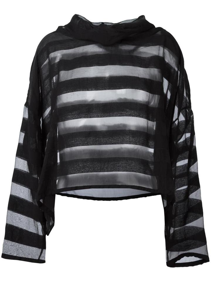 Ivan Grundahl Oversized Sheer Striped Blouse, Women's, Size: 38, Black, Nylon/viscose