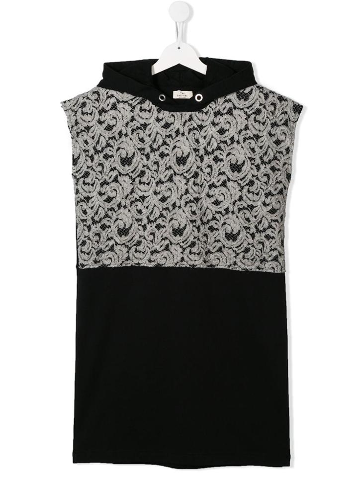 Andorine Lace Embellished Sweatshirt Dress - Black