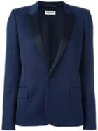 Saint Laurent Contrast Lapel Blazer, Women's, Size: 38, Blue, Virgin Wool/polyester/silk/cotton