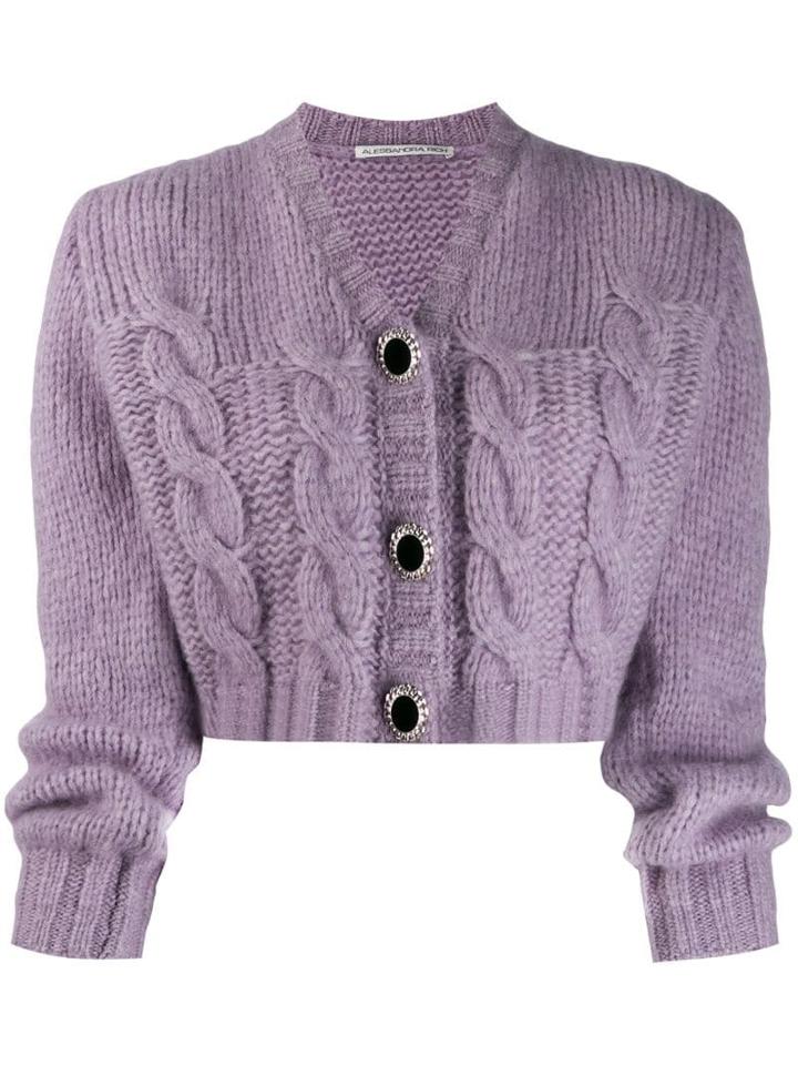 Alessandra Rich Cropped Knit Cardigan - Purple