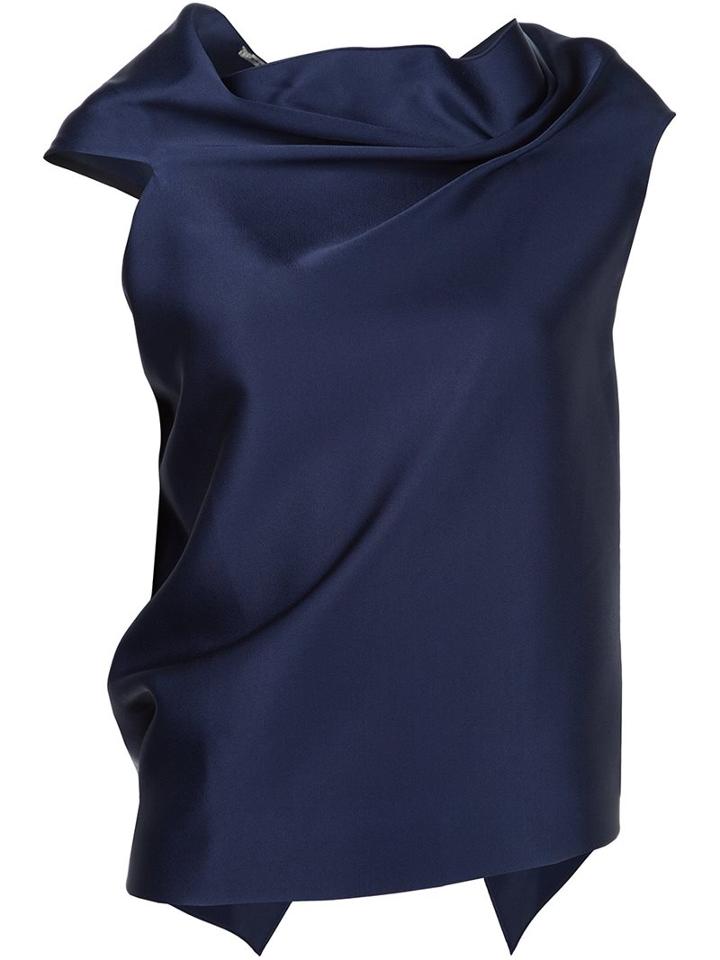 Roland Mouret Draped Open Back Top, Women's, Size: 14, Blue, Acetate/viscose/polyurethane