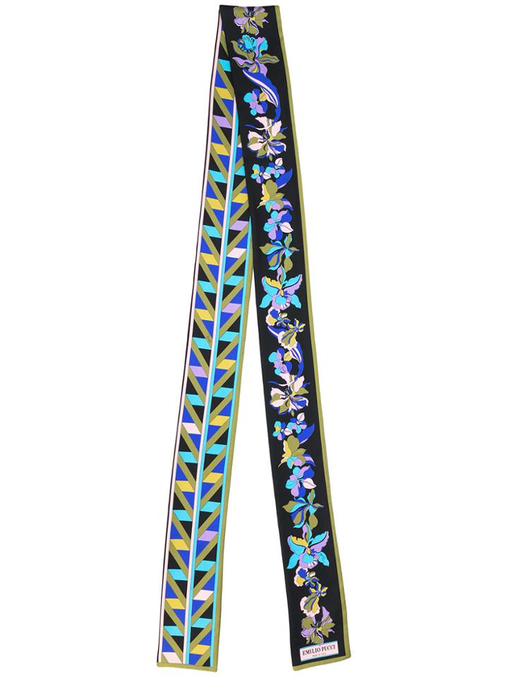 Emilio Pucci Floral Print Skinny Scarf - Black