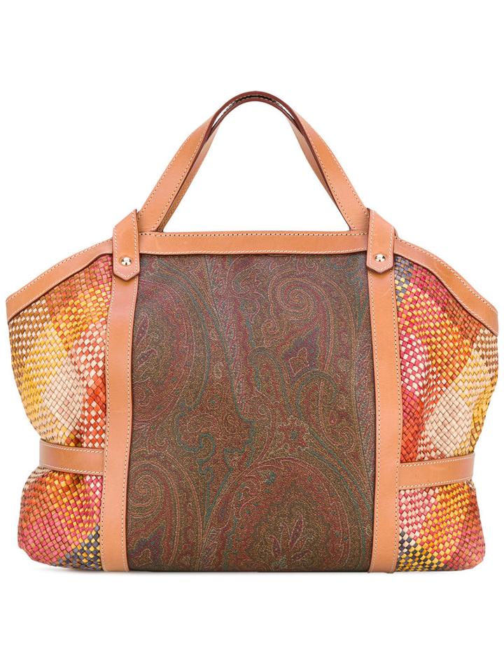 Etro - Paisley Print Tote Bag - Women - Cotton/calf Leather/polyester/pvc - One Size, Nude/neutrals, Cotton/calf Leather/polyester/pvc