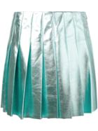 Miu Miu Metallic Pleated Skirt, Women's, Size: 42, Blue, Lamb Skin/spandex/elastane/cupro