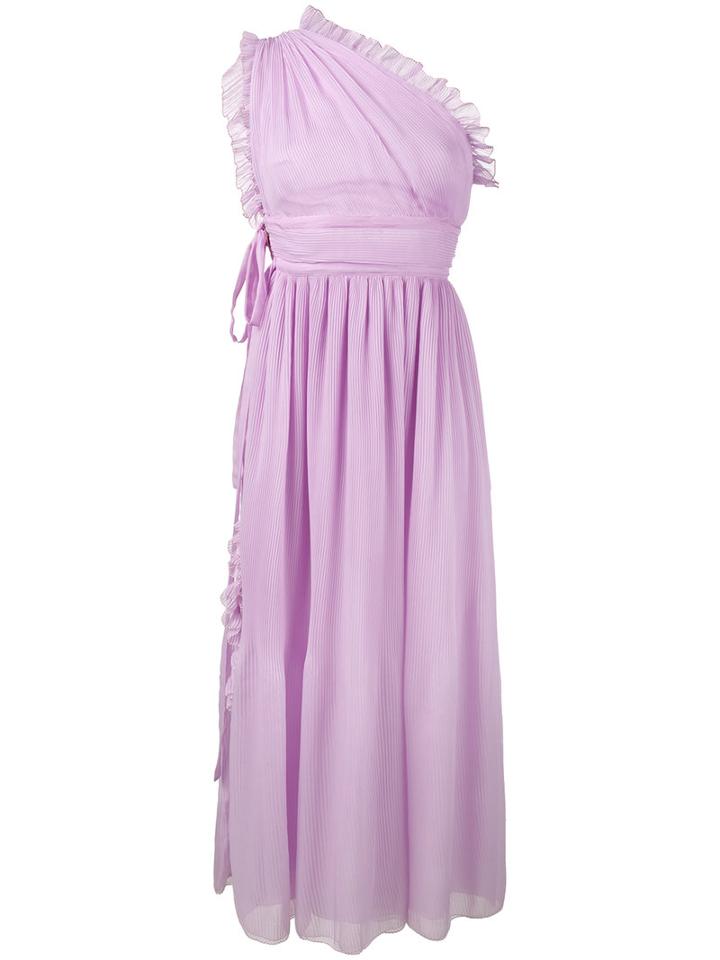 Rochas - Pleated Ruffle One-shoulder Dress - Women - Silk - 38, Pink/purple, Silk