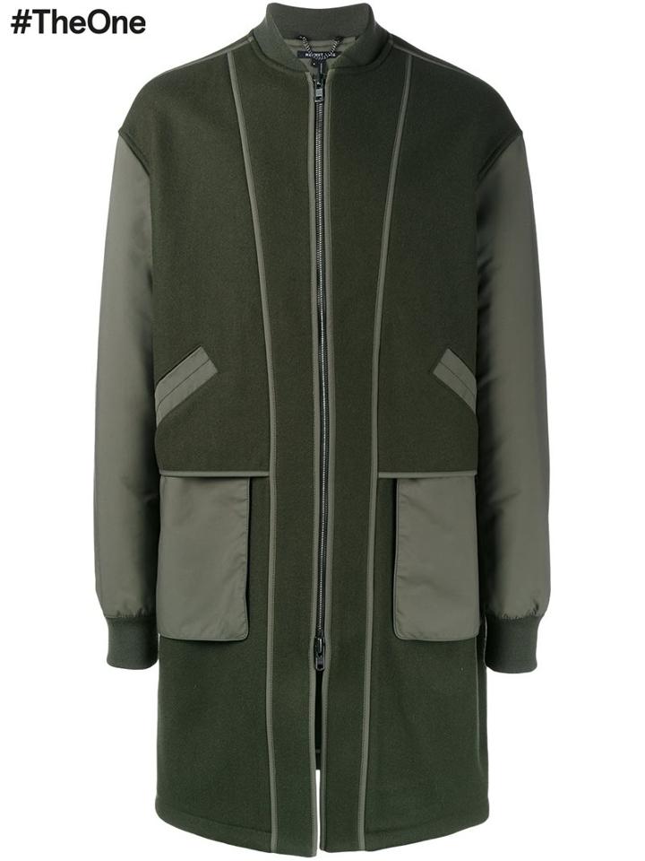 Helmut Lang Zip Up Contrast Sleeve Coat, Men's, Size: Xl, Green, Polyester/viscose/wool/other Fibers