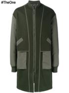 Helmut Lang Zip Up Contrast Sleeve Coat, Men's, Size: Xl, Green, Polyester/viscose/wool/other Fibers