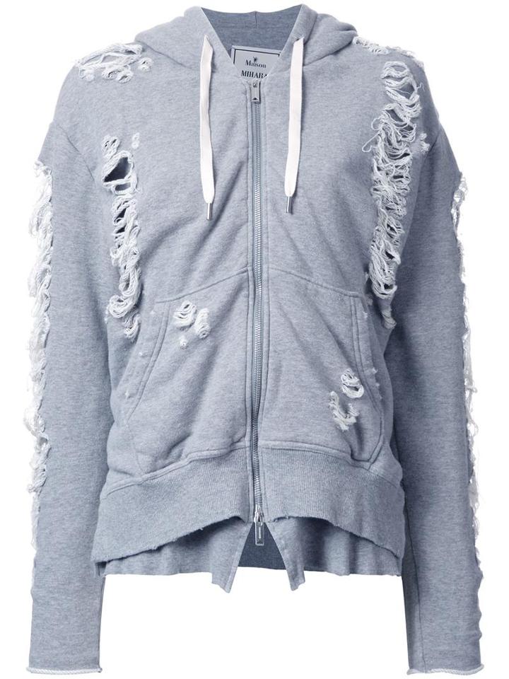 Miharayasuhiro Distressed Zipped Hoodie, Women's, Size: 38, Grey, Cotton