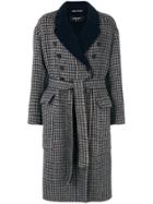 Rochas Checked Belted Double Breasted Coat - Blue