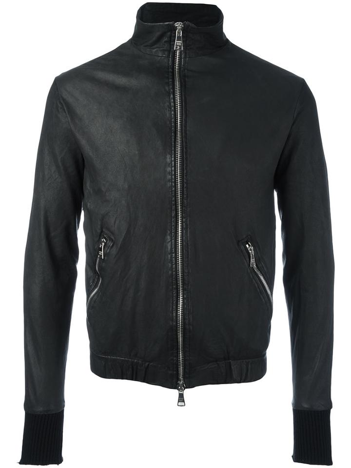 Giorgio Brato Zip Up Jacket, Men's, Size: 48, Black, Cotton/nylon/leather
