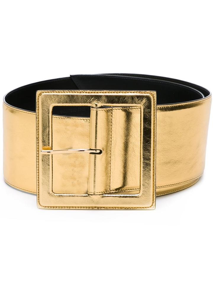 Saint Laurent Carrée Buckle Corset Belt, Women's, Size: 70, Grey, Calf Leather