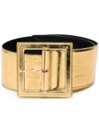 Saint Laurent Carrée Buckle Corset Belt, Women's, Size: 70, Grey, Calf Leather