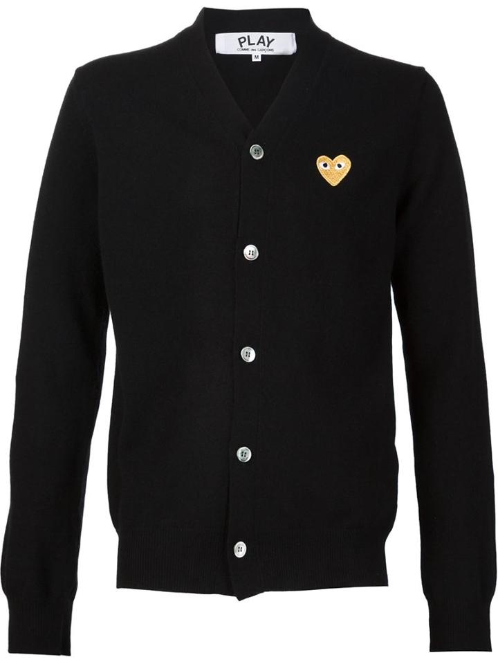Comme Des Garçons Play Embroidered Heart Cardigan, Men's, Size: Small, Black, Wool