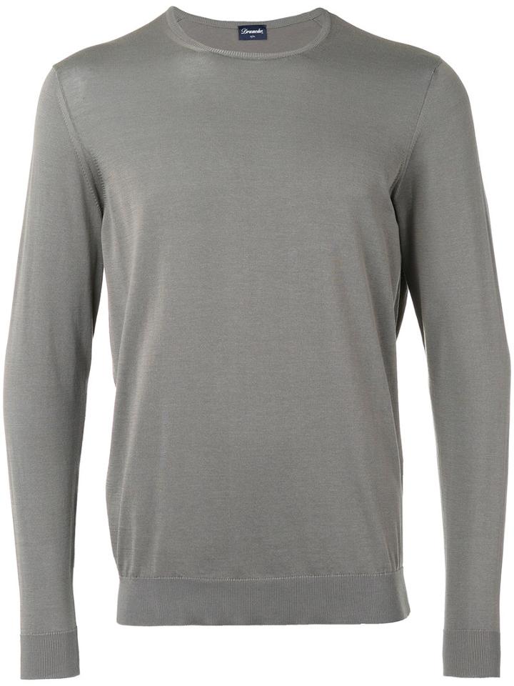 Drumohr Crew Neck Jumper, Men's, Size: 52, Grey, Cotton