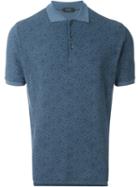 Zanone Floral Print Polo Shirt, Men's, Size: Medium, Blue, Cotton