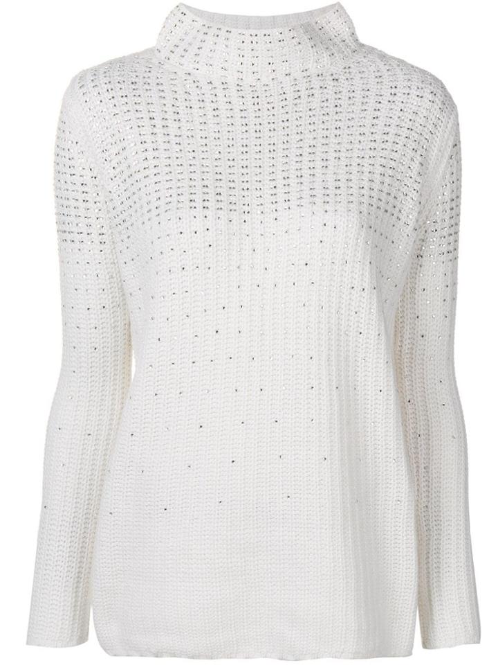 Ermanno Ermanno Embellished Waffle Knit Sweater - White