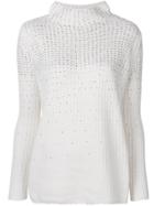 Ermanno Ermanno Embellished Waffle Knit Sweater - White