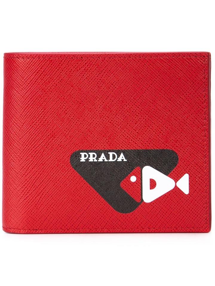 Prada Logo Bi-fold Wallet - Red
