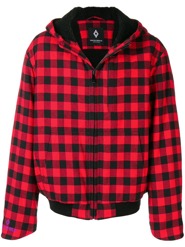Marcelo Burlon County Of Milan Eagle Checkered Hooded Bomber Jacket -